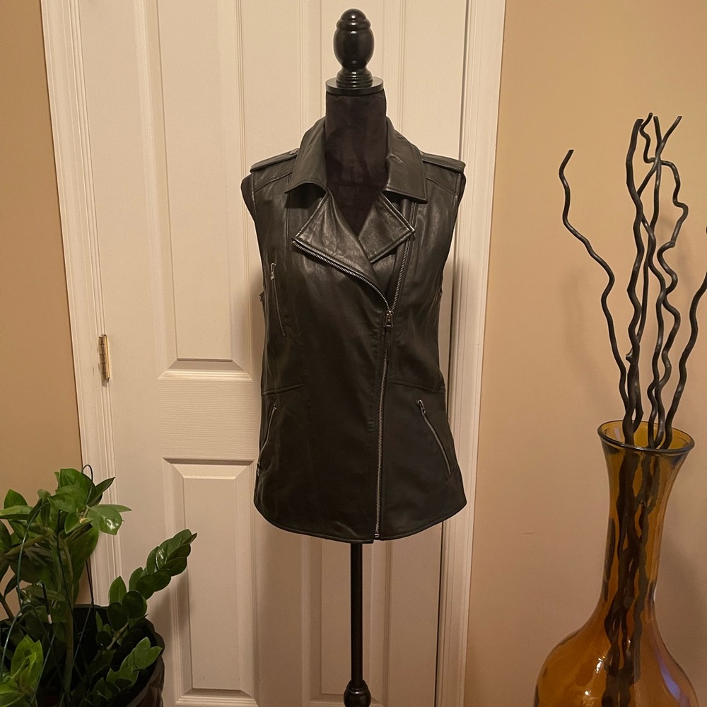 Lucky Brand Leather Moto Jacket Vest